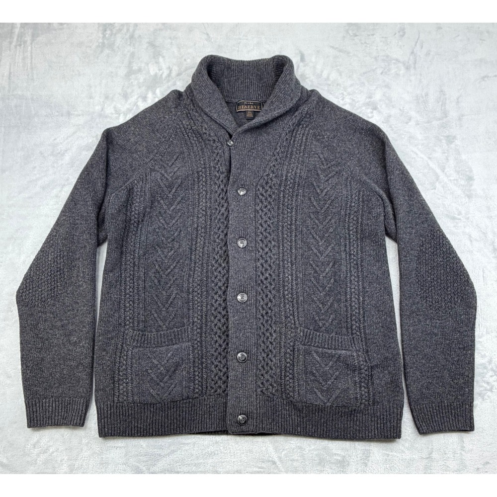 Jos A Bank Reserve Mens Wool Blend Cardigan Cable Knit Shawl XXL Fisherman